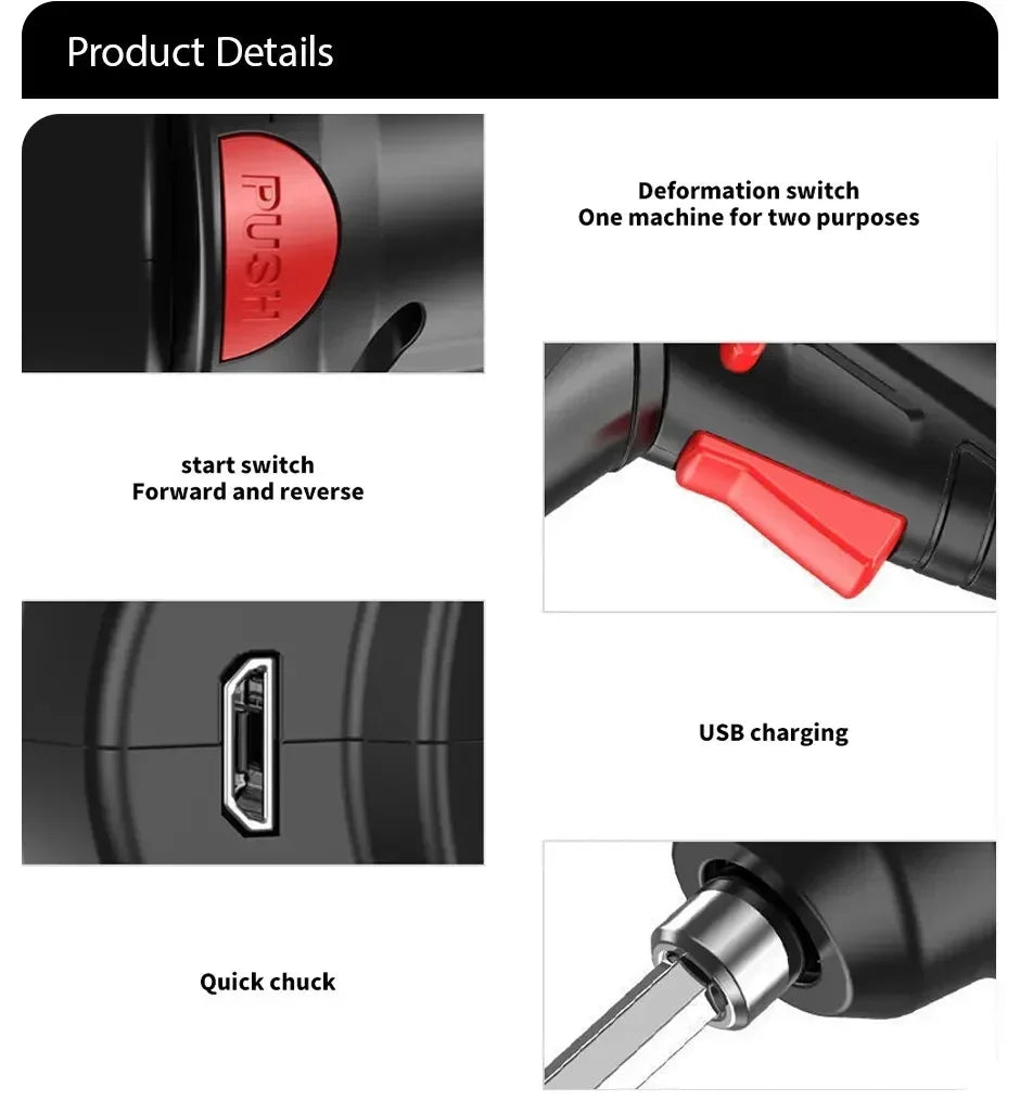 47pcs Electric Screwdriver Cordless Electric Kit Household Small Electric Drill Driver Front LED Light Easy For Small Home Tools