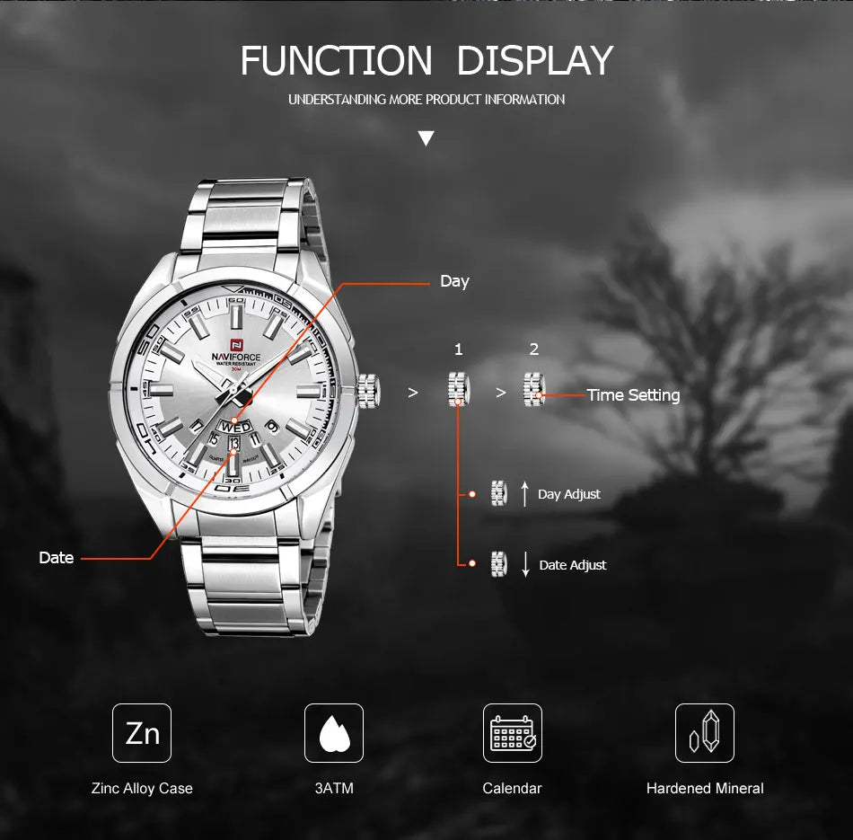 NAVIFORCE Classic Casual Watch for Men Stainless teel Sport Waterproof Male Watches Quartz Date Display Clock  Relogio Masculino
