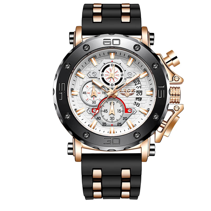 LIGE 2024 New Business Silicone Mens Watches Top Brand Luxury Quartz Watch For Men Waterproof Sport Big Dial Military Wristwatch