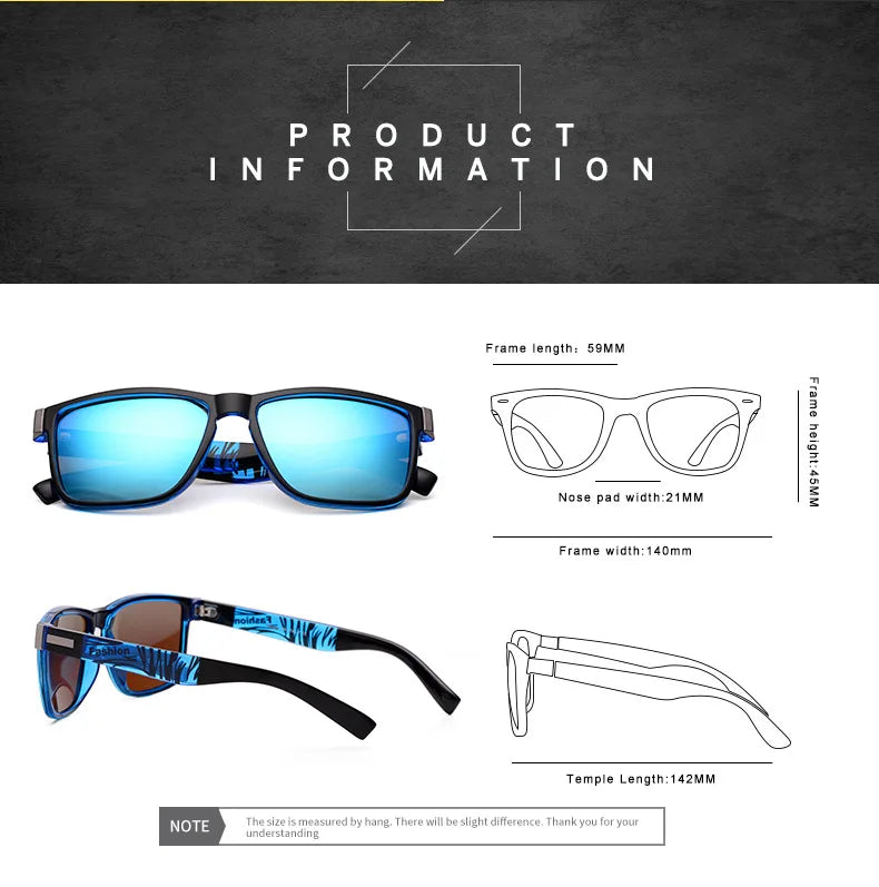 Fashionable Men Women Polarized Sunglasses Luxury Brand Designer Sun Glasses Vintage Square Driving Fishing UV400 Man Eyewear