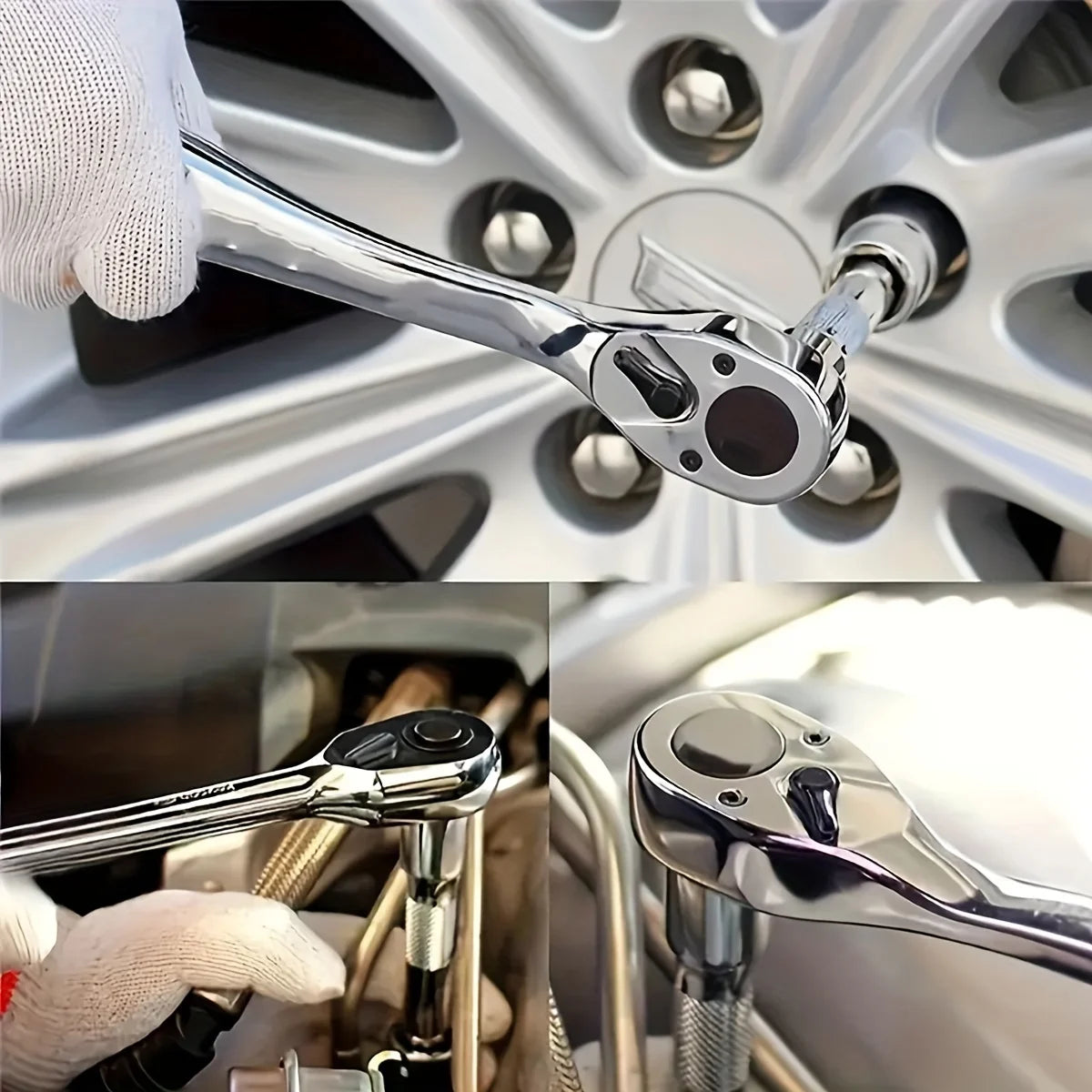 Drive Socket Set 1/4"-3/8"-1/2",CR-V Metric and Imperial Sockets with Quick-Release Ratchet Wrench,pro model 72 teeth,  Sockets