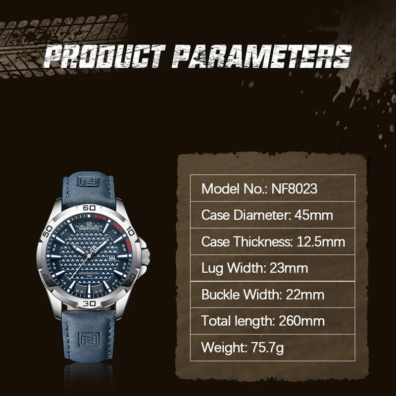 NAVIFORCE Brand Men Fashion Quartz Watches Male Leather Strap Sport Waterproof Wristwatches CalendarClock Relogio Masculino