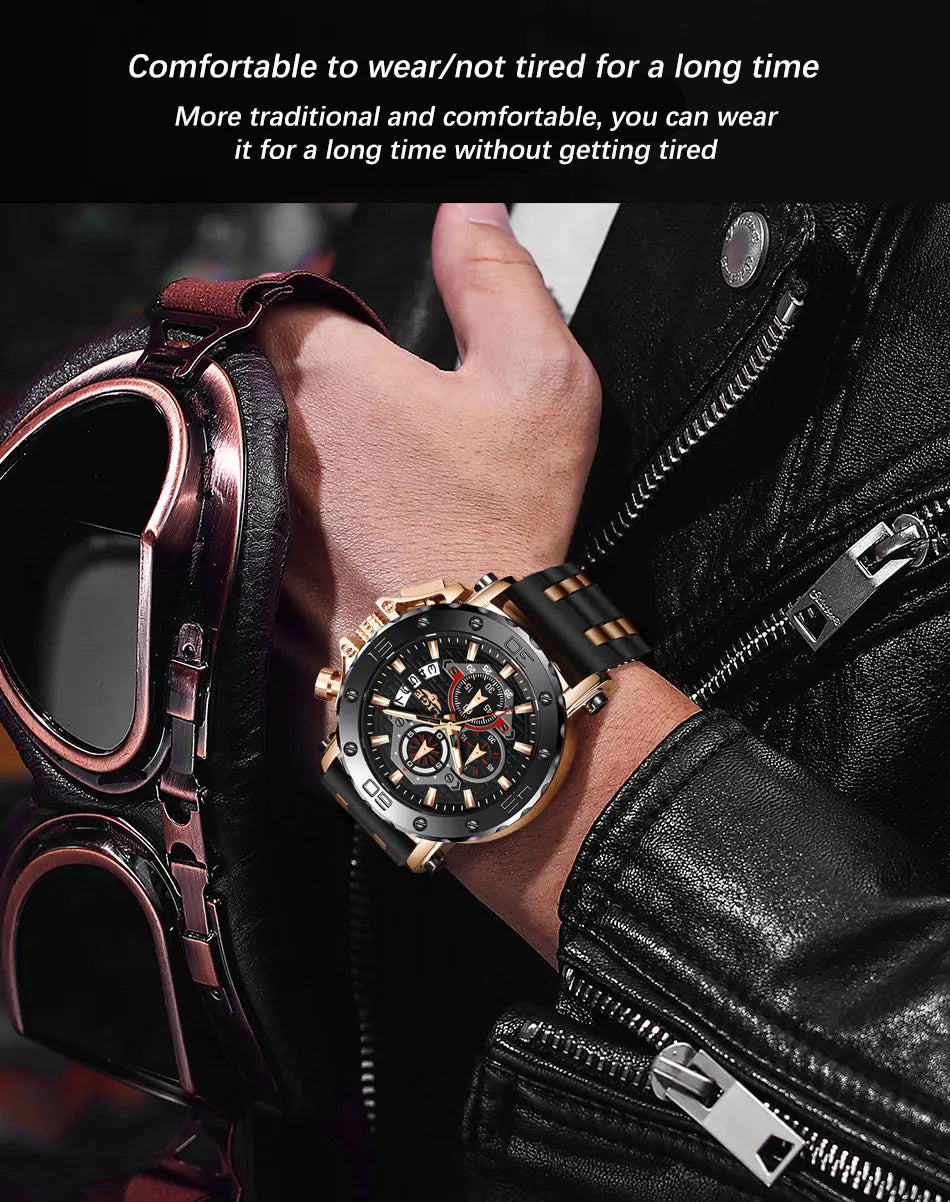 LIGE 2024 New Business Silicone Mens Watches Top Brand Luxury Quartz Watch For Men Waterproof Sport Big Dial Military Wristwatch