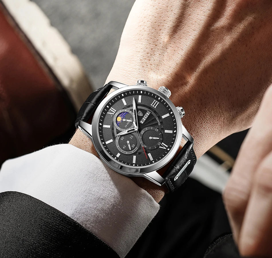 LIGE 2024 New Mens Watches Top Brand Luxury Brown Leather Casual Quartz Watch Men Sport Waterproof Clock Watch Relogio Masculino