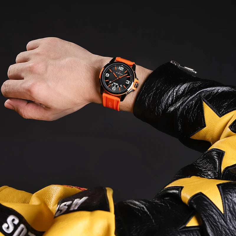 NAVIFORCE Creative TPU Strap Male Wristwatch Fashion Sports 3ATM Waterproof Quartz Day and Date Display Men Watches Reloj Hombre