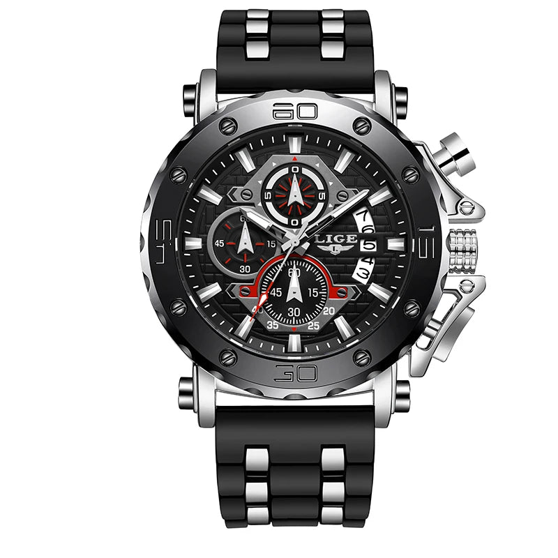 LIGE 2024 New Business Silicone Mens Watches Top Brand Luxury Quartz Watch For Men Waterproof Sport Big Dial Military Wristwatch
