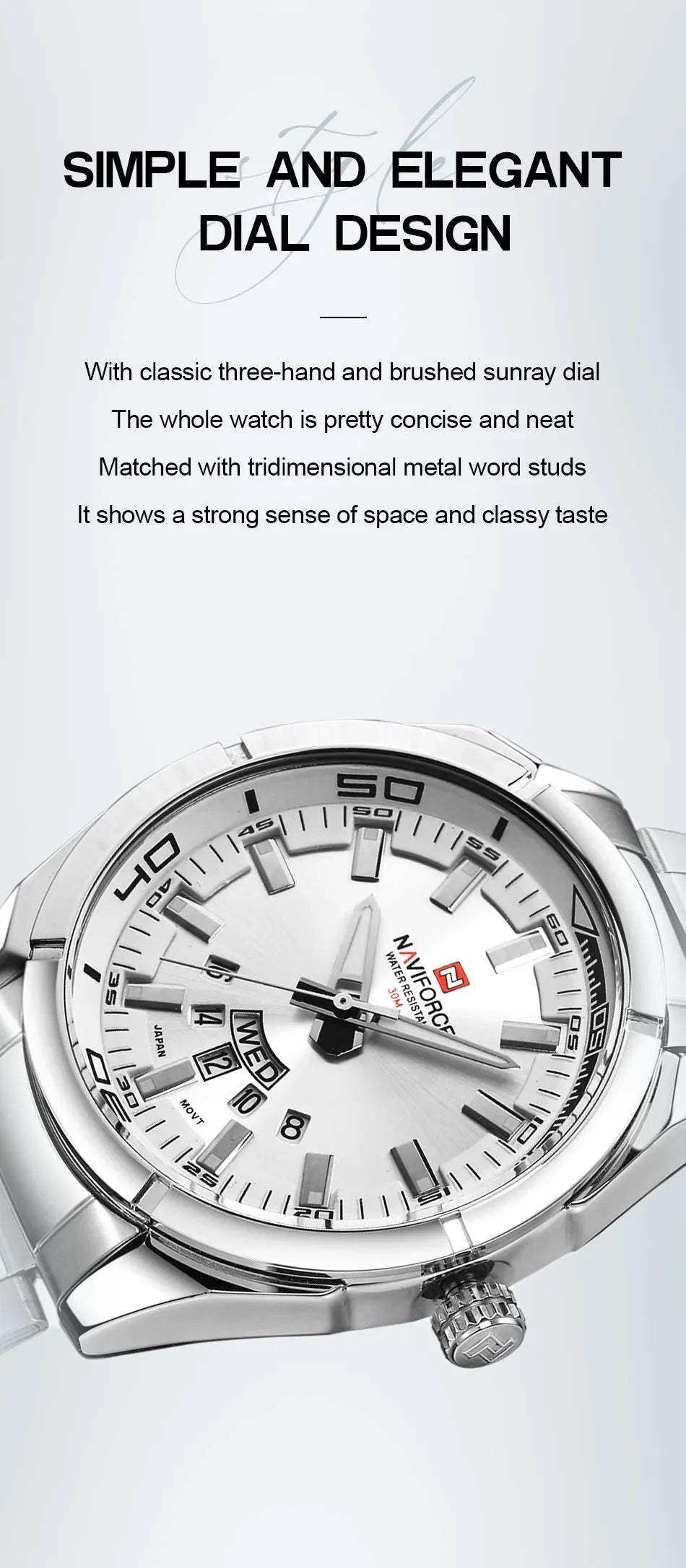 NAVIFORCE Classic Casual Watch for Men Stainless teel Sport Waterproof Male Watches Quartz Date Display Clock  Relogio Masculino