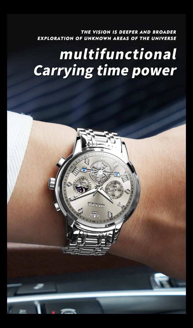 OLEVS 2856 Man Watch 24 Hour Moon Phase Chronograph Waterproof Luminous Multifuncation Original Luxury Quartz Wristwatch for Men