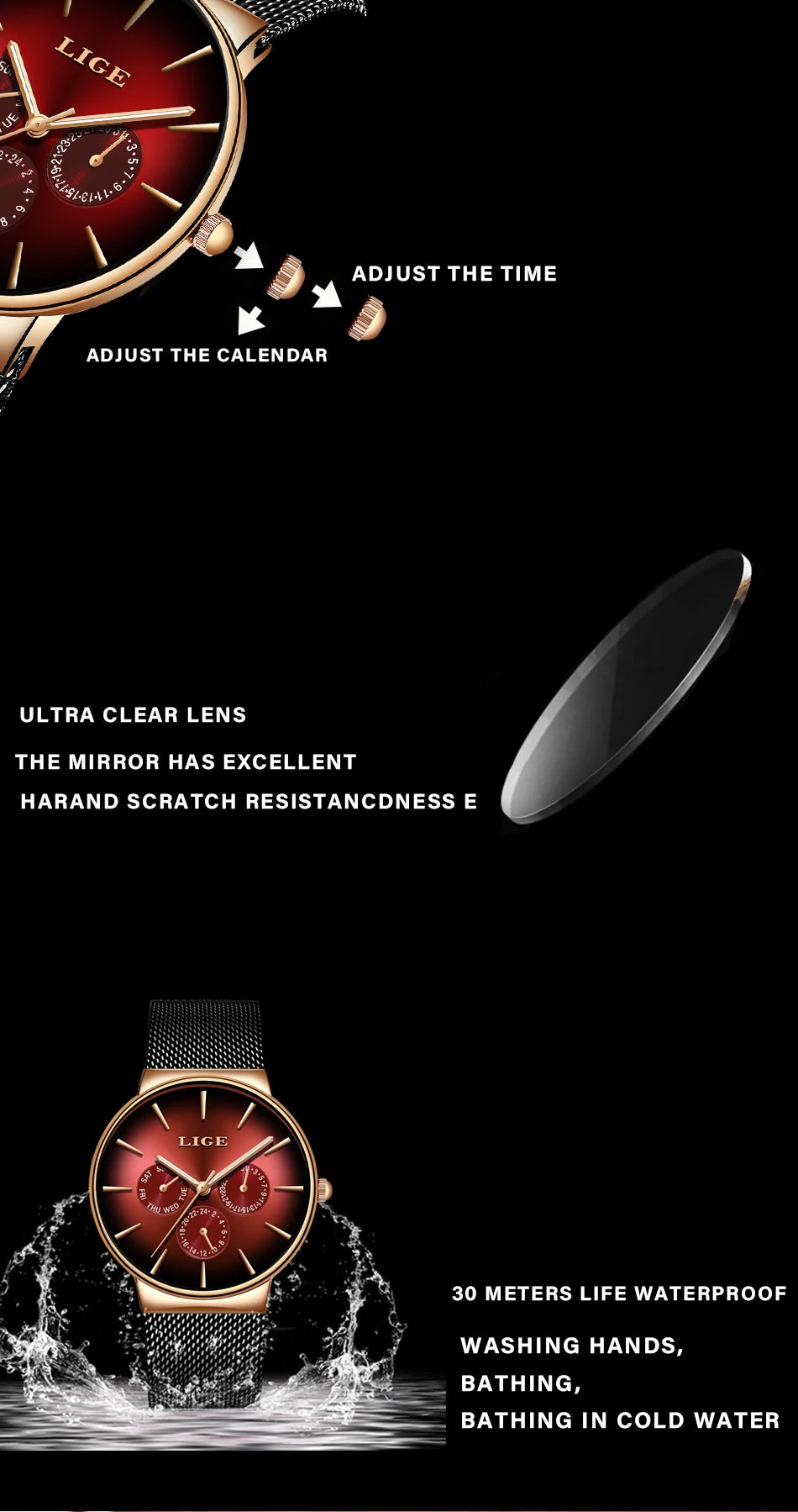 New LIGE Fashion Mens Watches Top Brand Luxury Quartz Watch Men Mesh Steel Waterproof Ultra-thin Wristwatch For Men Sport Clock