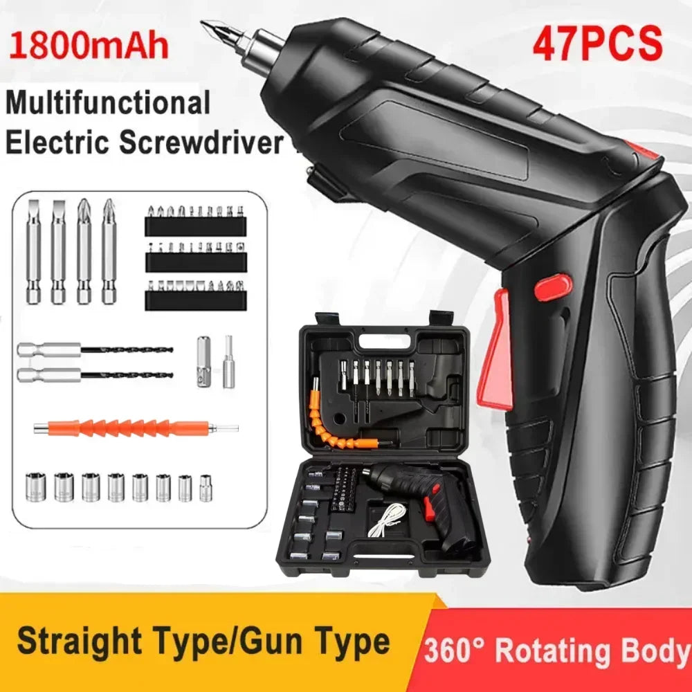 47pcs Electric Screwdriver Cordless Electric Kit Household Small Electric Drill Driver Front LED Light Easy For Small Home Tools