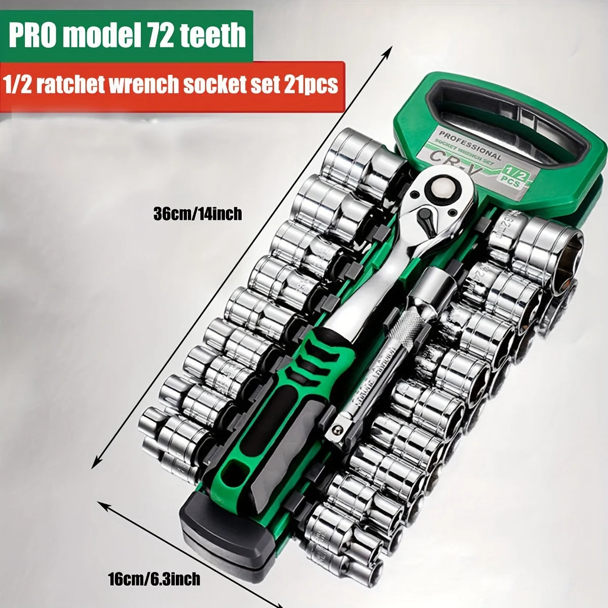 Drive Socket Set 1/4"-3/8"-1/2",CR-V Metric and Imperial Sockets with Quick-Release Ratchet Wrench,pro model 72 teeth,  Sockets