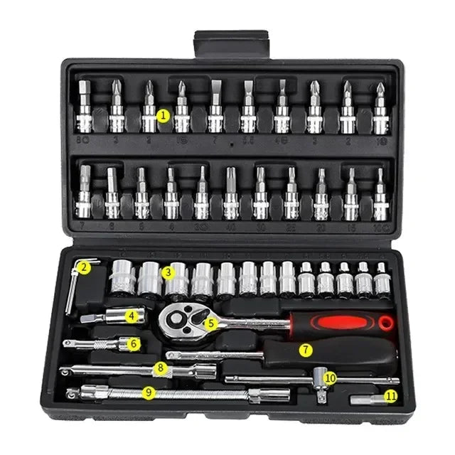 46/53 Piece/Set 1/4-Inch Socket Set Car Repair Tool Ratchet Torque Wrench Combo Auto Repairing Tool Set NEW Car Repair Tool Kit