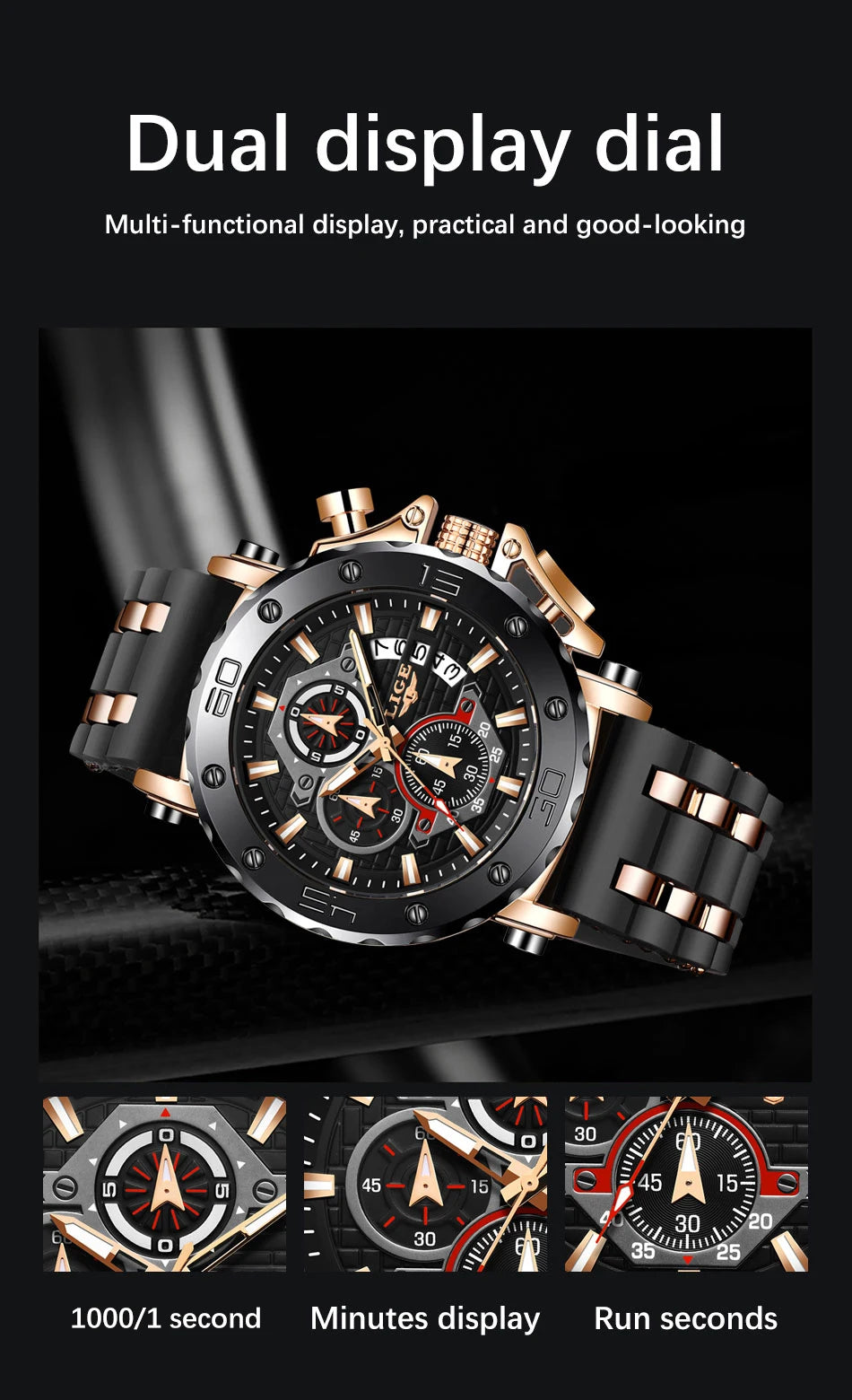 LIGE 2024 New Business Silicone Mens Watches Top Brand Luxury Quartz Watch For Men Waterproof Sport Big Dial Military Wristwatch