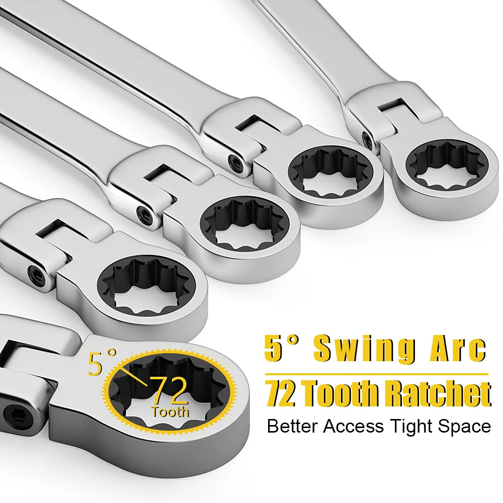 Flex-head Ratcheting Wrench Set,1Pcs Metric 6-24mm Chrome Vanadium Steel Universal Spanners for Car Repair Hand Tools