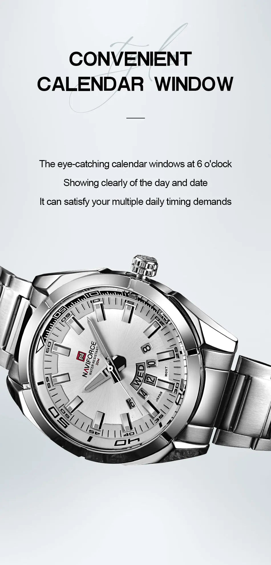 NAVIFORCE Classic Casual Watch for Men Stainless teel Sport Waterproof Male Watches Quartz Date Display Clock  Relogio Masculino