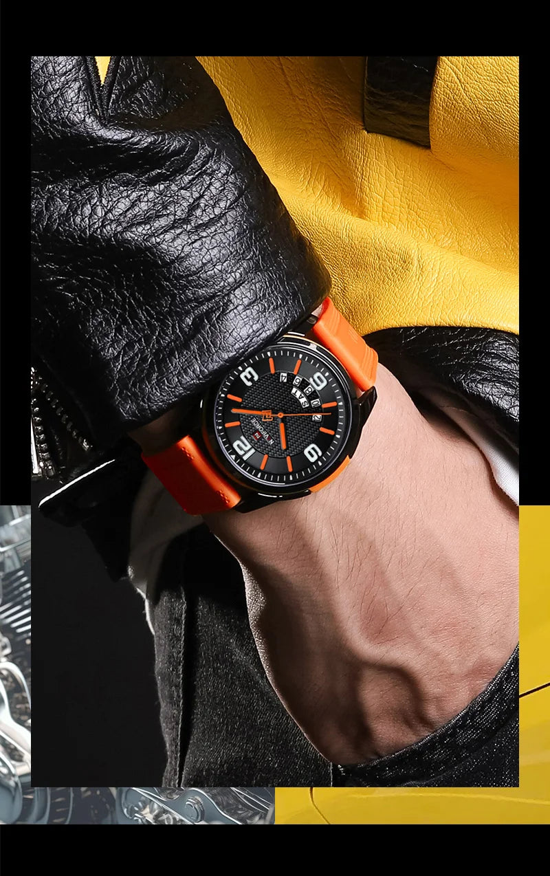 NAVIFORCE Creative TPU Strap Male Wristwatch Fashion Sports 3ATM Waterproof Quartz Day and Date Display Men Watches Reloj Hombre