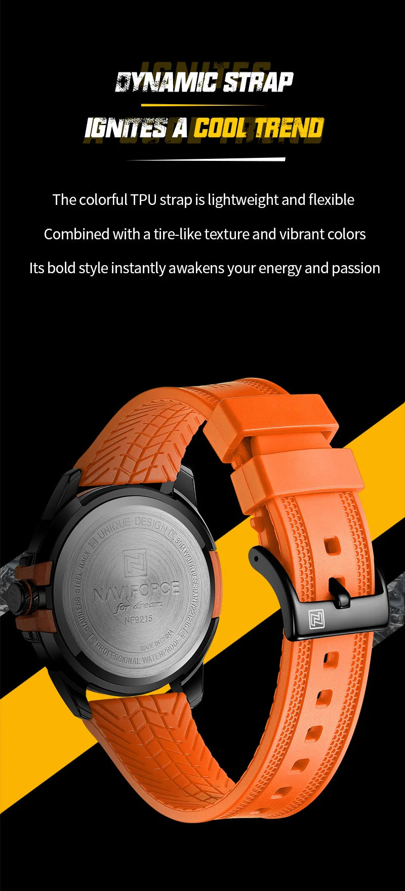 NAVIFORCE Creative TPU Strap Male Wristwatch Fashion Sports 3ATM Waterproof Quartz Day and Date Display Men Watches Reloj Hombre