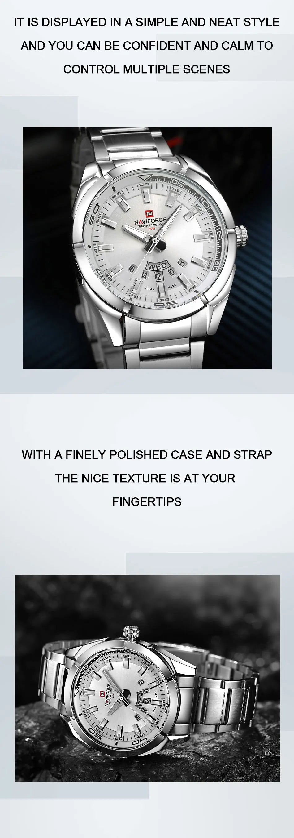 NAVIFORCE Classic Casual Watch for Men Stainless teel Sport Waterproof Male Watches Quartz Date Display Clock  Relogio Masculino