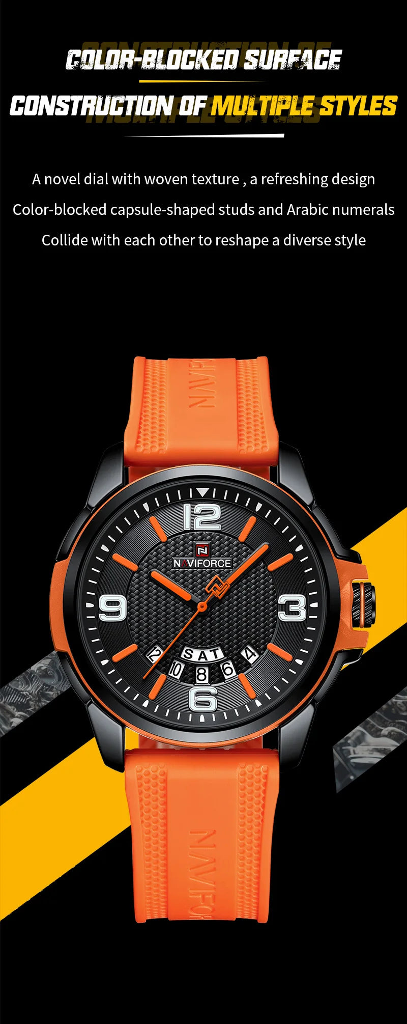 NAVIFORCE Creative TPU Strap Male Wristwatch Fashion Sports 3ATM Waterproof Quartz Day and Date Display Men Watches Reloj Hombre