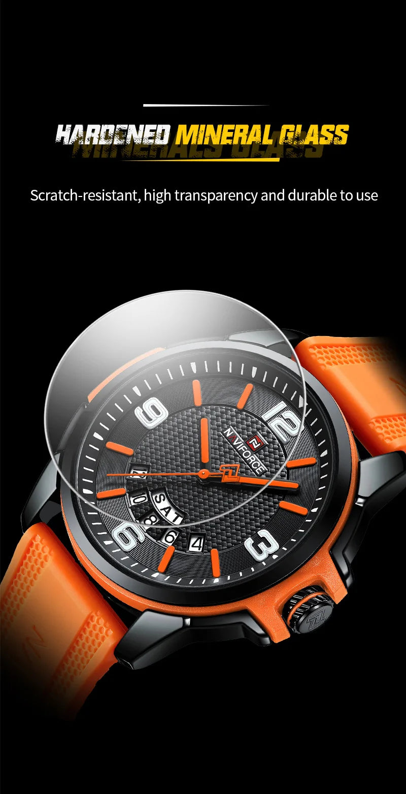 NAVIFORCE Creative TPU Strap Male Wristwatch Fashion Sports 3ATM Waterproof Quartz Day and Date Display Men Watches Reloj Hombre