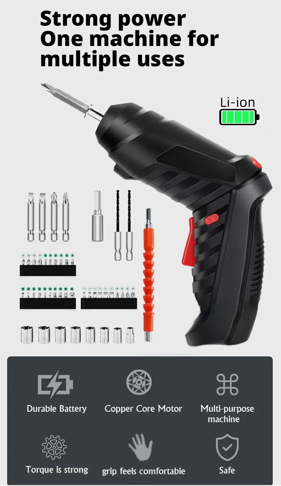 47pcs Electric Screwdriver Cordless Electric Kit Household Small Electric Drill Driver Front LED Light Easy For Small Home Tools