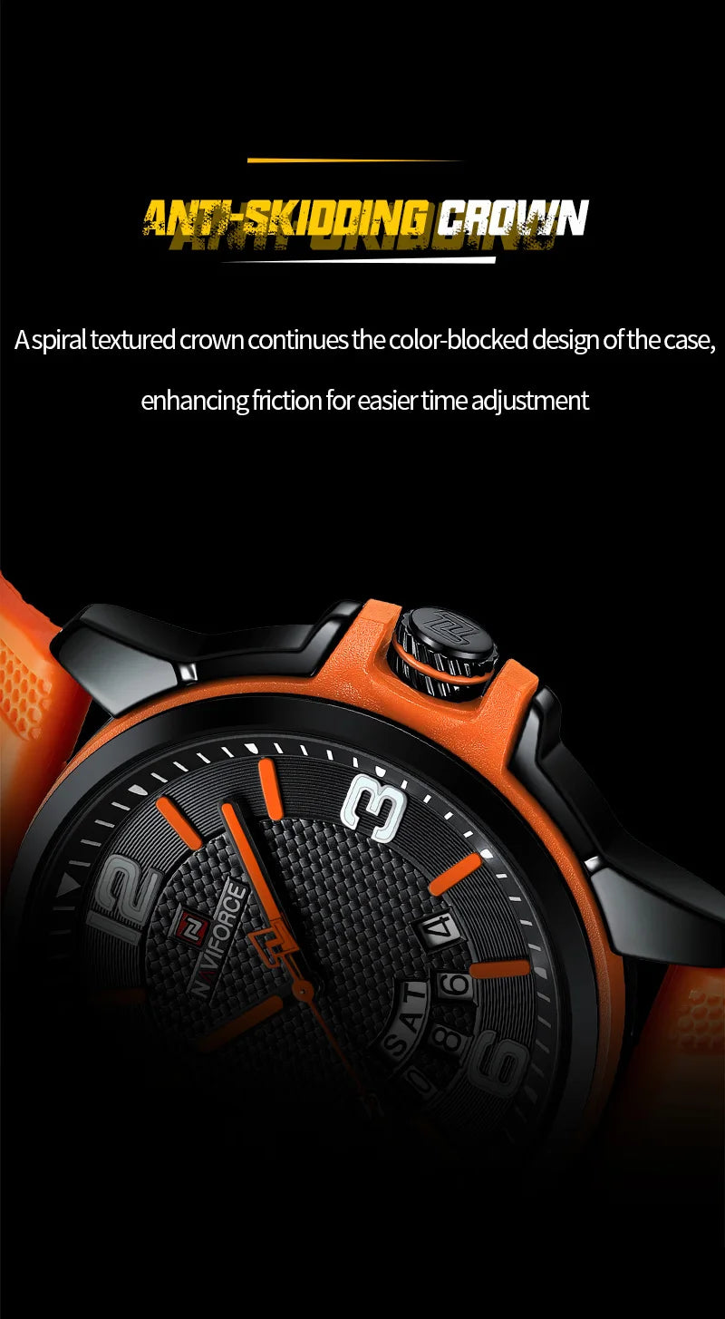 NAVIFORCE Creative TPU Strap Male Wristwatch Fashion Sports 3ATM Waterproof Quartz Day and Date Display Men Watches Reloj Hombre