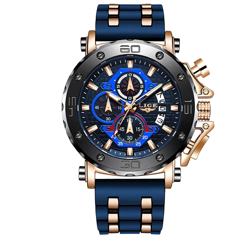 LIGE 2024 New Business Silicone Mens Watches Top Brand Luxury Quartz Watch For Men Waterproof Sport Big Dial Military Wristwatch